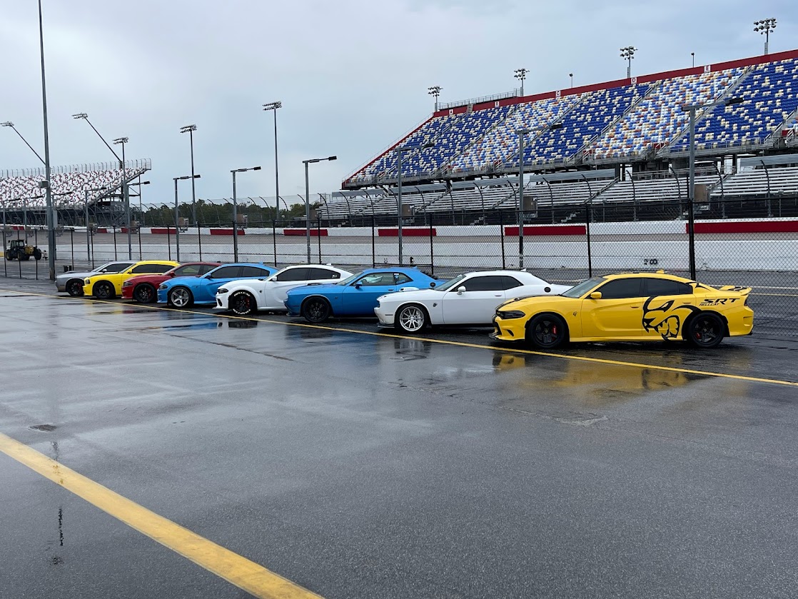 Northeast Mopar cars lined up at Darlington Raceway